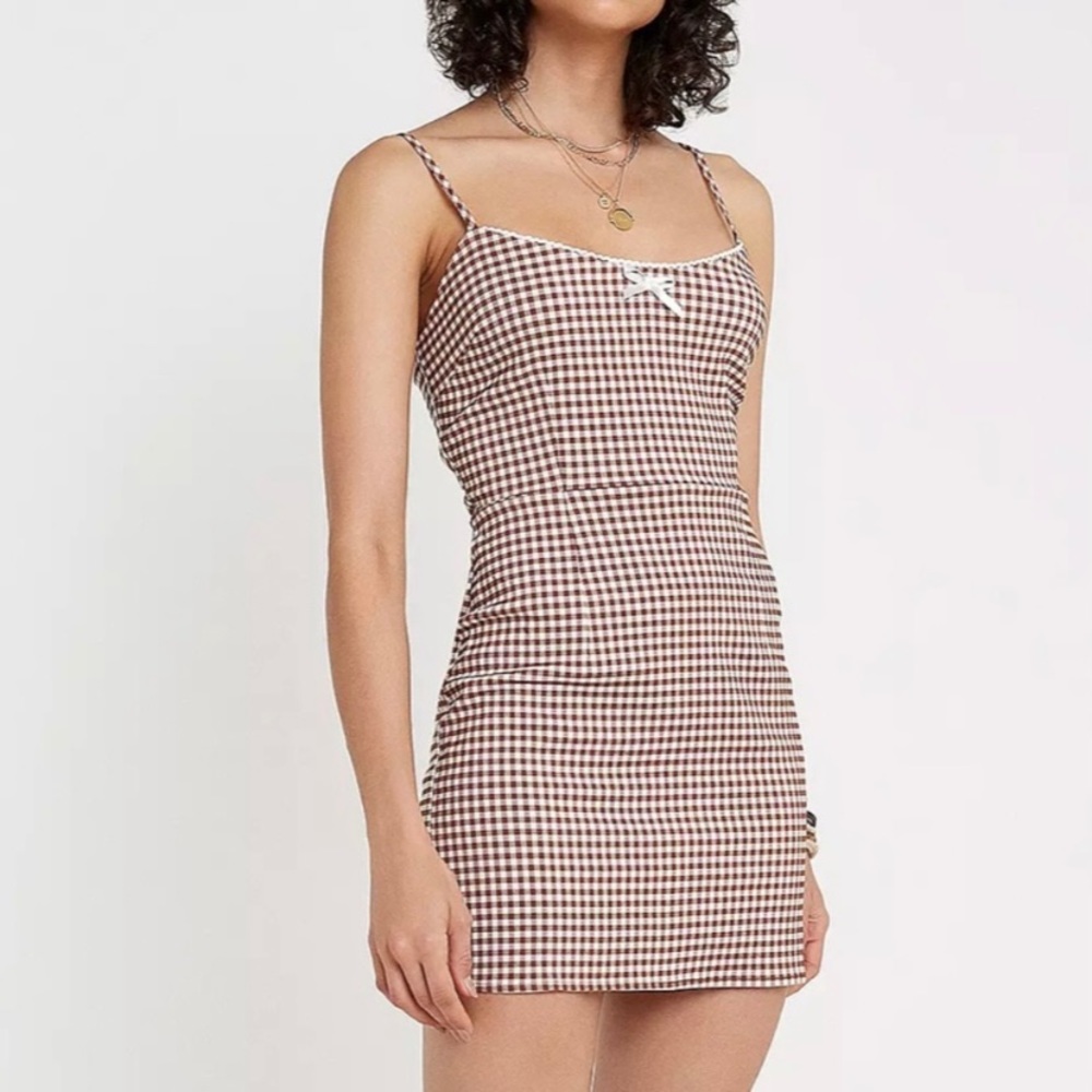 Women's Brown UO Tahoe Gingham Stretch Mini Dress